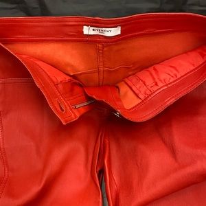 GIVENCHY red Leather pants with gold zippers